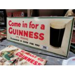 Come in For a Guinness celluloid advertising show card {20 cm H x 50 cm W}.