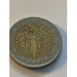 Rare 2- Euro Coin France Mis-minting - Coin decentred, stars cut off, year merges into inner ring