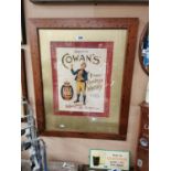 Cowan's Finest Old Irish Whiskey pictorial framed advertising print {84 cm H x 68 cm W}.