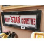 Rare Will's Star Cigarettes enamel advertising sign in original frame {18 cm H x 47 cm W}.