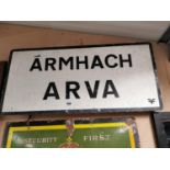 Bi-lingual Arva alloy road sign {43 cm H x 90 cm W}.