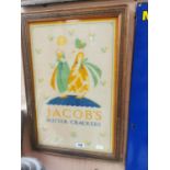 Jacobs Butter Crackers reversed painted glass sign in original Jacob's frame {74 cm H X 51 cm W}.