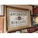 Jacob & Co's Biscuits framed advertising show card {67 cm H x 84 cm W}.