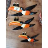 Set of three Carlton ware Guinness Flying Toucans {Largest 12 cm H x 25 cm W}.