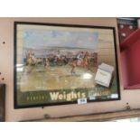 Player's Weights Cigarettes framed advertising show card { 40cm H X 52cm W }.