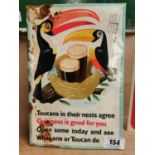 Rare Guinness Toucan celluloid advertising show card {31 cm H x 21 cm W}.