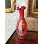 19th C. Mary Gregory ruby glass decanter {27 cm H x 11 cm Dia.}.