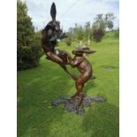 Exceptional quality bronze sculpture the Dancing Hares under the moonlight {158 cm H x 101 cm W x 62
