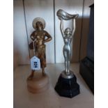 Two figurines in the Art Deco - Gilded metal Dancer mounted on marble base and chrome Gymastist