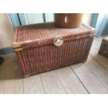 Wicker storage basket with silver mounts { 50cm H X 91cm W X 50cm D }.