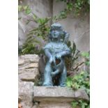 Bronze figurine of a girl with a watering can { 60cm H X 25cm W X 22cm D }.