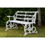 Cast iron garden seat in the Coalbrookedale style {67 cm H x 120 cm W}.