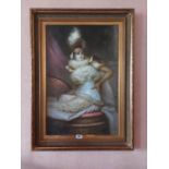 Good quality oeleograph of a Lady mounted in giltwood frame {112 cm H x 83 cm W}.