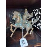 Oriental brass Warrior mounted on a Horse. { 20cm H X 20cm W X 11cm D }.