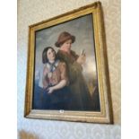 19th C. oil on canvas of young Boy and Girl mounted in giltwood frame {150 cm H x 98 cm W}.