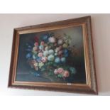 Good quality oleograph Still Life mounted in giltwood frame {117 cm H x 150 cm W}.
