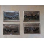 Set of four Hunting Scene oleographs mounted in gilt frames with damage { 40cm H X 64cm W }.