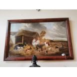 James T W Farmyard Scene Oil on canvas mounted in a walnut frame {92 cm H x 144 cm W}.