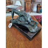Contemporary bronze model of a Lady mounted on marble base {20 cm H x 32 cm W x 15 cm D}.