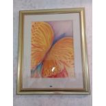 Noreen Walsh Butterfly Watercolour mounted in gilt frame {73 cm H x 53 cm W}.