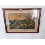 Early 20th C. framed coloured print {57 cm H x 79 cm W}.