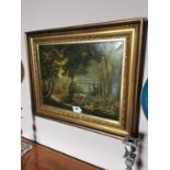 19th C. Cattle Scene oil on canvas mounted in gilt frame {54 cm H x 66 cm W}.