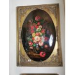 Still life oeleograph mounted in giltwood frame {107 cm H x 76 cm W}.