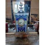 Oriental enamel and brass mantle clock. { 65cm H X 30cm W X 15cm D }.