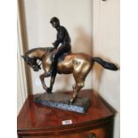 Good quality bronze model of a Horse and Jockey {55 cm H x 60 cm W x 16 cm D}.