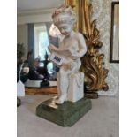 Pair of marble figures of Scholars {34 cm H x 12 cm W x 16 cm D}.