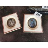 Pair of miniatures - Blue Blue & Comtisse & Distinchstein mounted in bone and brass frames