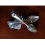 Set of six English silver tea spoons in the Kings pattern.