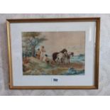 Frank W Ride Rural Scene Watercolour mounted in giltwood frame {42 cm H x 54 cm W}.