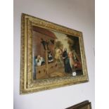19th C. In the Stocks oil on board mounted in decorative gilt frame {70 cm H x 86 cm W}.
