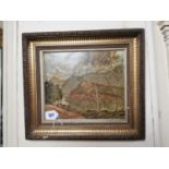 19th C. Mountain and Woodland Scene oil on canvas mounted in giltwood frame {44 cm H x 49 cm W}.