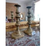 Pair of 19th C. brass candlesticks {26 cm H}.