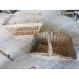 Two 19th. C. Wicker bread baskets { 43cm H X 74cm W X 33cm D & 35cm H X 52cm W X 46cm D }.