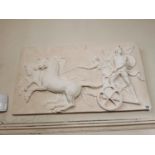 19th C. Grand Tour plaster relief depicting Roman Chariot {53 cm H x 95 cm W}.