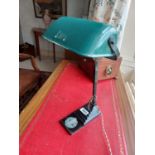 Early 20th C. metal adjustable desk lamp with enamel shade {46 cm H x 25 cm W x 22 cm D}.