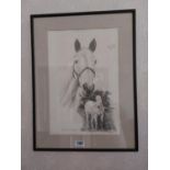 Set of three Horses pencilled drawings mounted in ebonised frames {63 cm H x 50 cm W}.