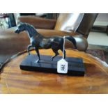 Bronze model of a Prancing Horse mounted on marble base {20 cm H x 26 cm W x 9 cm D}.