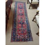 19th C. decorative Persian carpet runner {286 cm L x 82 cm W}.