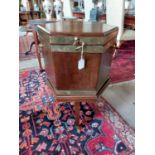 Georgian mahogany brass bound wine cooler raised on three tapered legs {80 cm H x 50 cm W x 45 cm