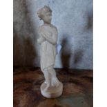 19th. C. Grand Tour marble figurine of a Lady . { 22cm H X 7cm Dia. }.