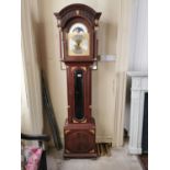 Exceptional quality inlaid mahogany and brass long cased clock with silvered brass rolling moon