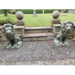 Pair of exceptional quality bronze seated Lions {80 cm H x 42 cm W x 40 cm D}.