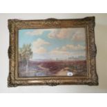 19th C. Woodland Scene oil on canvas mounted in giltwood frame {67 cm H x 87 cm W}.