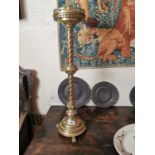 Pair of early 20th C. brass eclesiastical candlesticks {82 cm H x 24 cm Dia.}.