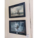Pair of Harold Webb Nautical Scenes coloured prints mounted in ebonised frames {41 cm H x 56 cm W }.