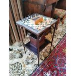 Edwardian mahogany games table with mahogany box including draughts and chess pieces {74 cm H x 40